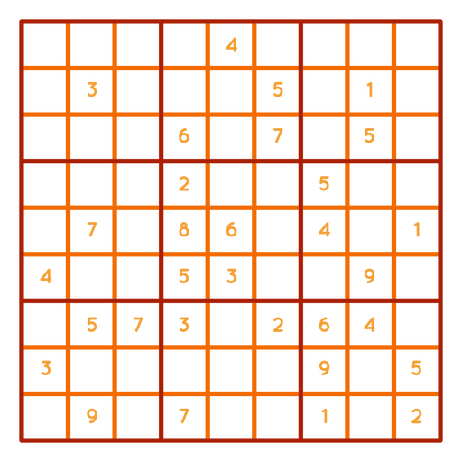 Sudoku puzzle with orange numbers PNG Design