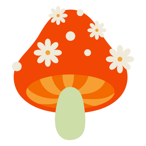Orange mushroom with white flowers on it PNG Design
