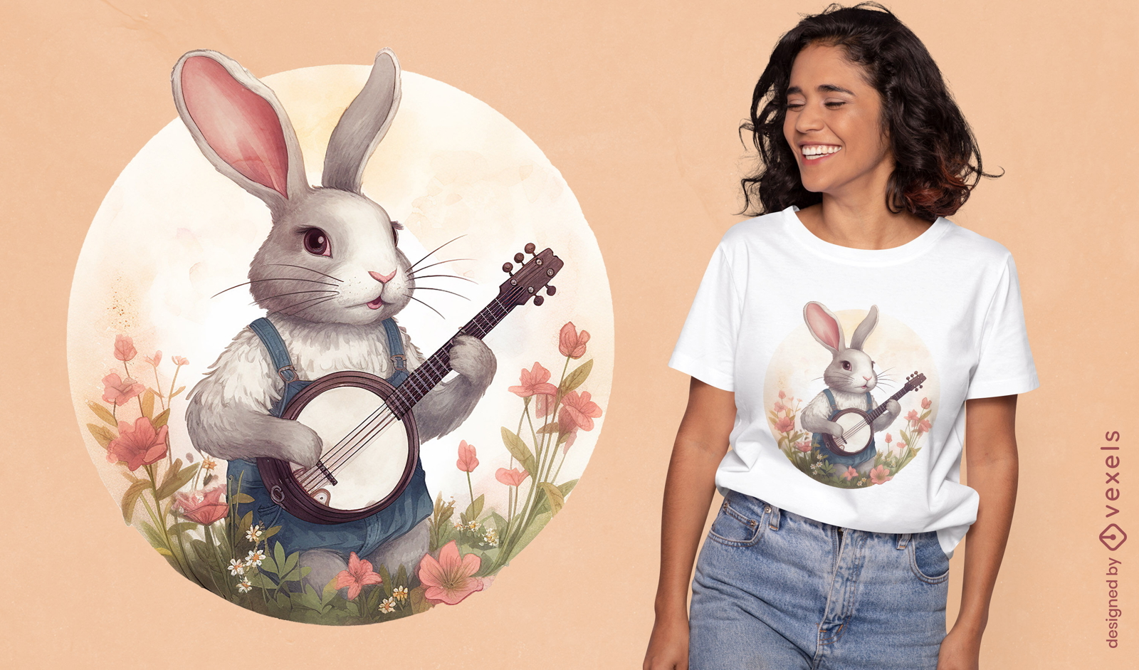 Bunny playing banjo t-shirt design