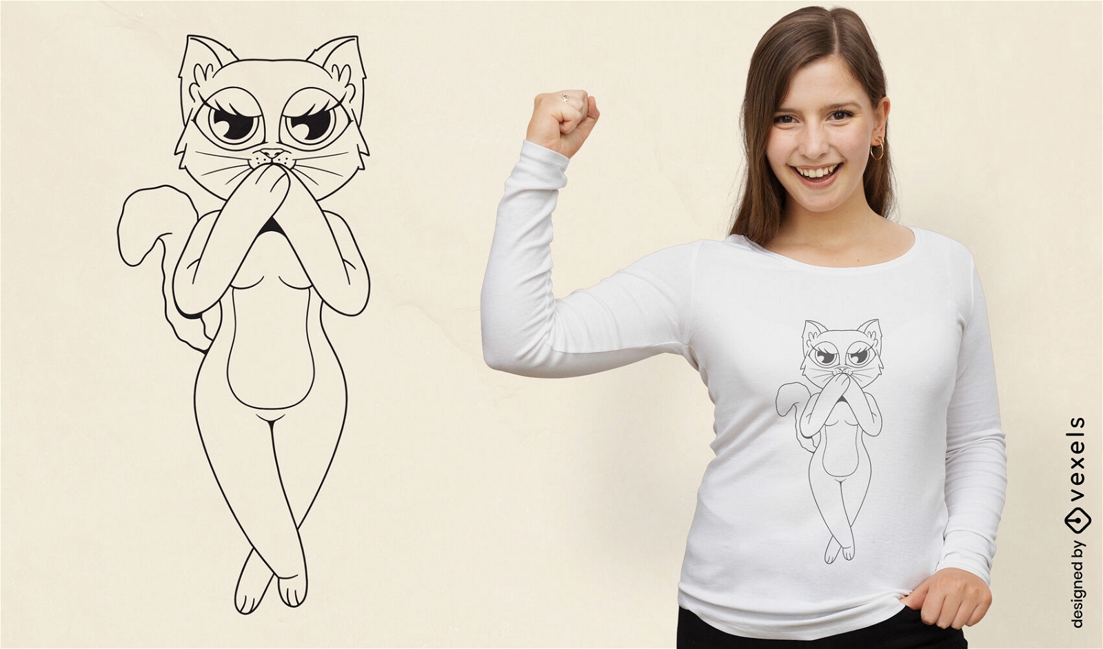 Diseño de camiseta de dama gato.