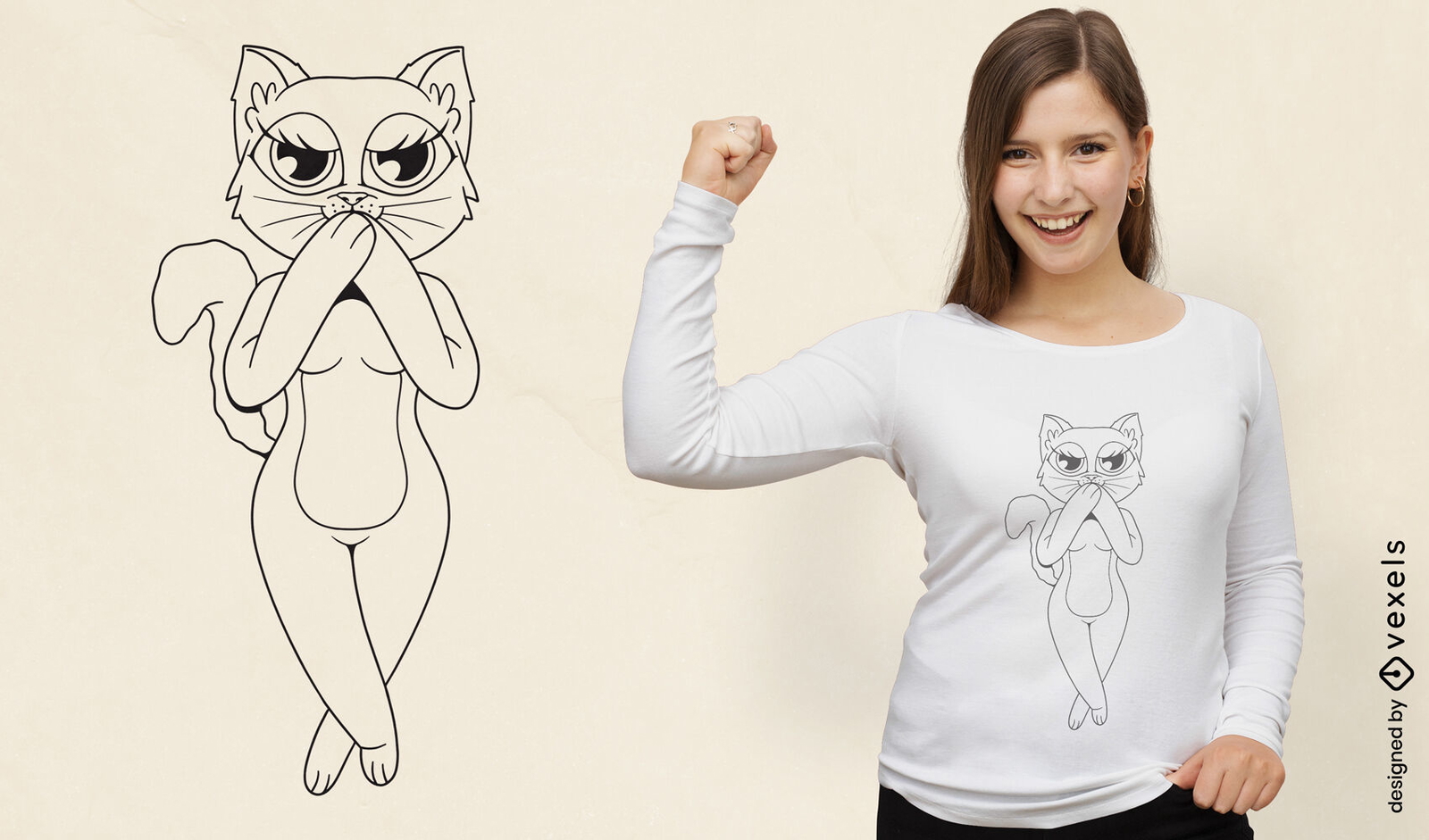 Diseño de camiseta de dama gato.