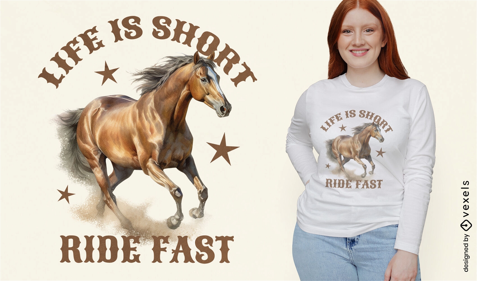 Diseño de camiseta con cita de caballo al galope.