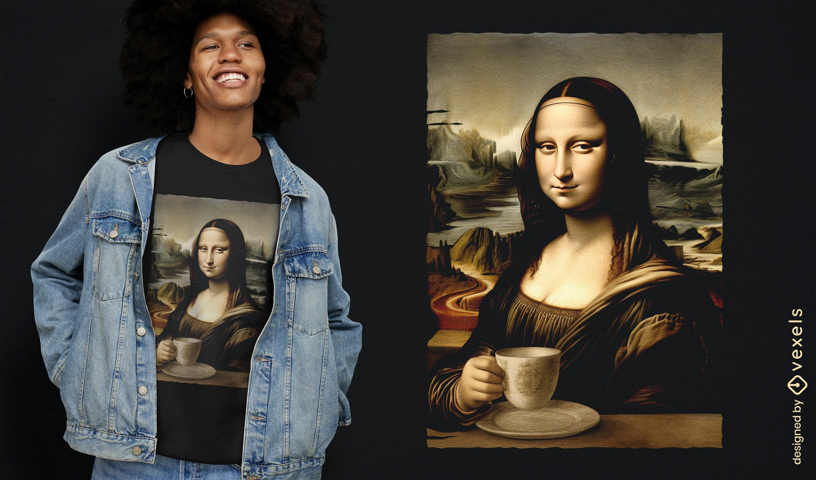 Diseño de camiseta de café Mona Lisa.