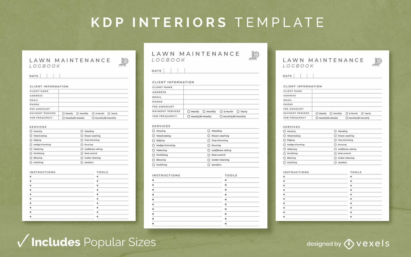 Gardener's daily log template KDP interior design