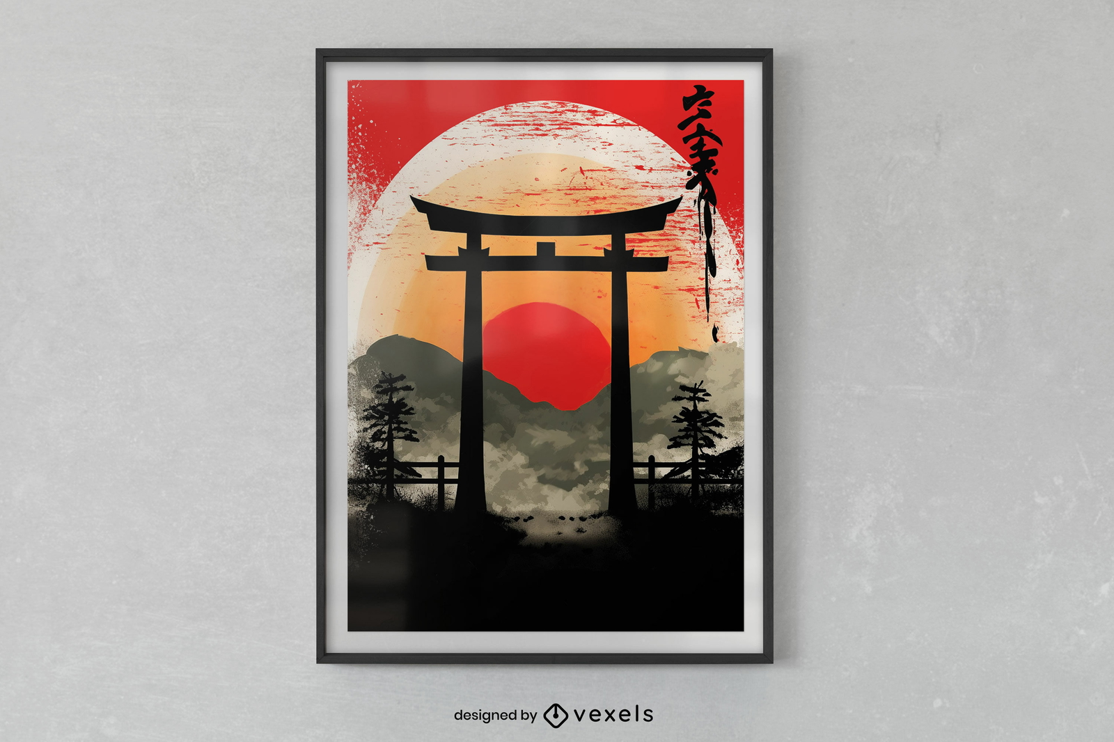 Diseño de cartel de puerta tori japonesa.