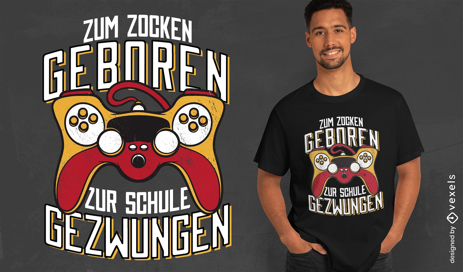 Design de camiseta com citação alemã de joystick para jogos