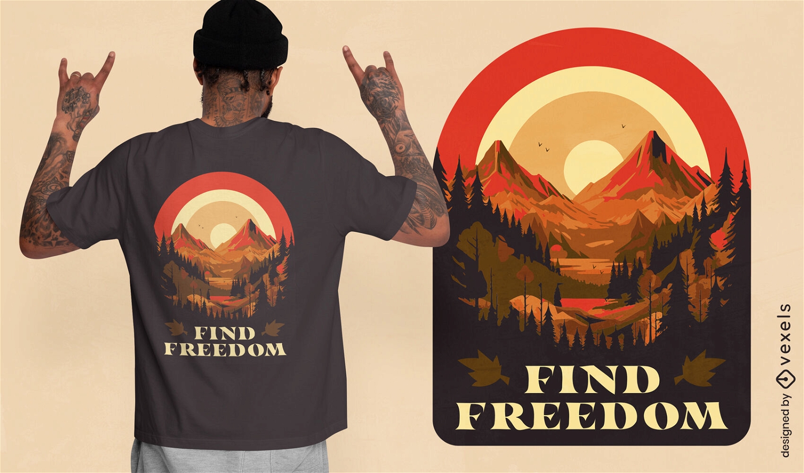 Finden Sie das T-Shirt-Design ?Freedom Mountain Sunset?.