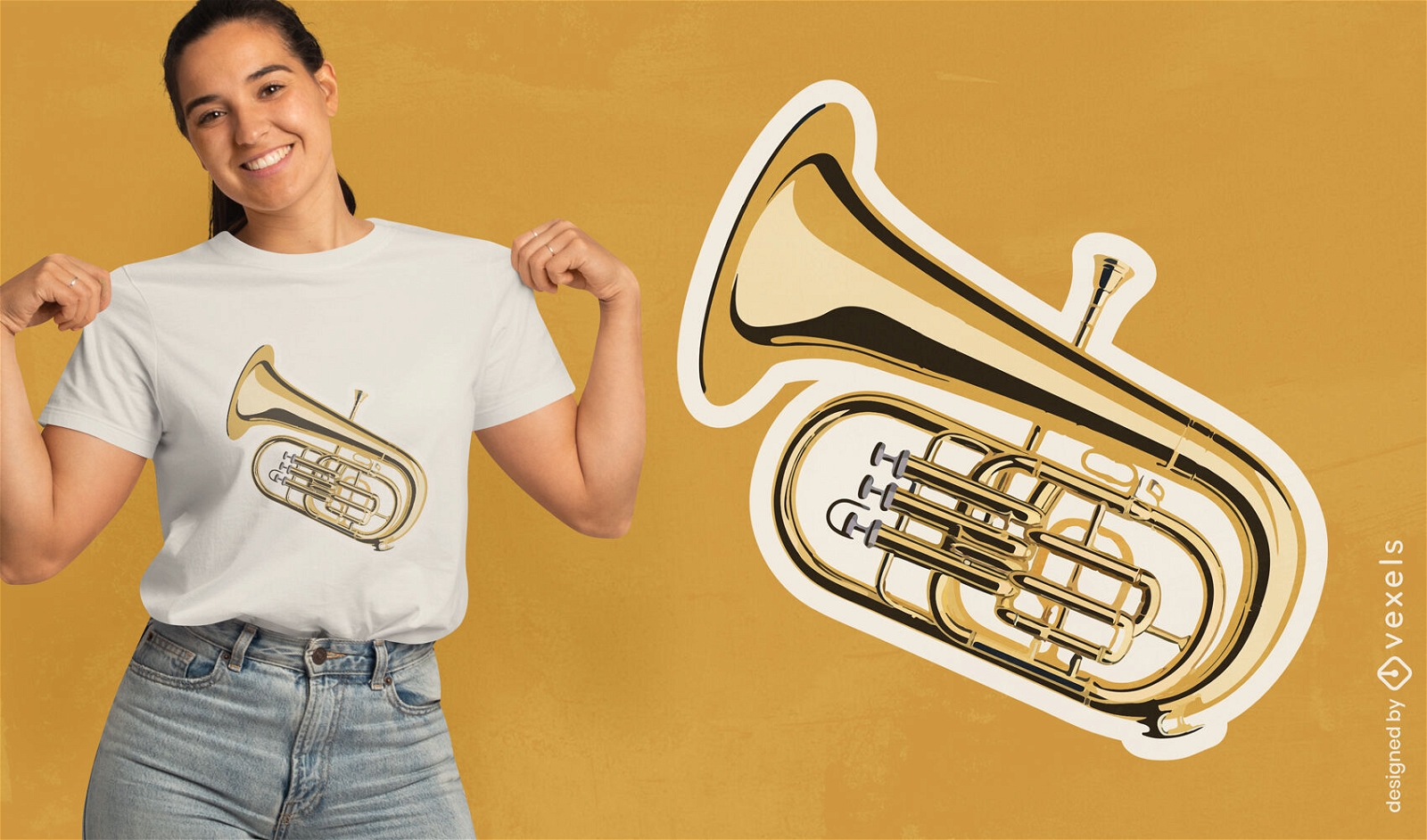 Diseño de camiseta de instrumento musical de bombardino.
