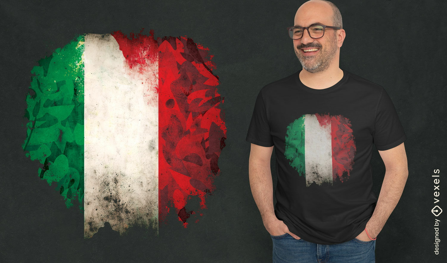 Diseño de camiseta grunge con bandera italiana.