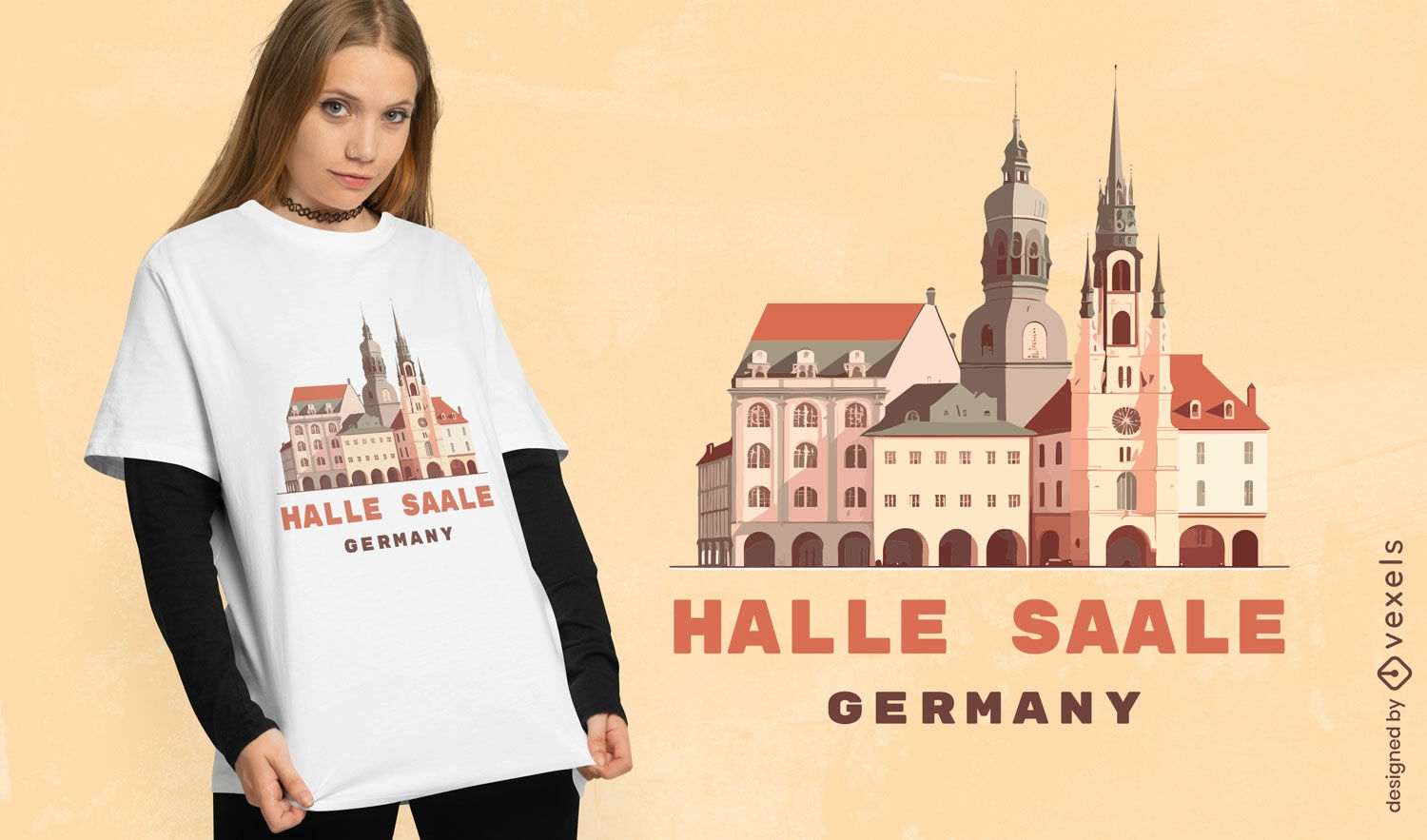 Realistisches T-Shirt-Design der deutschen Stadt Halle