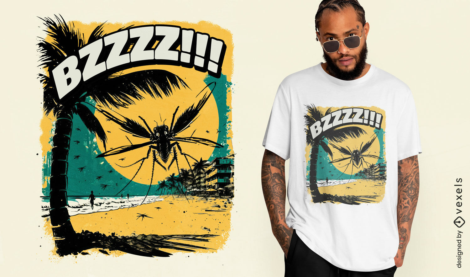 Design de camiseta com p?r do sol mosquito