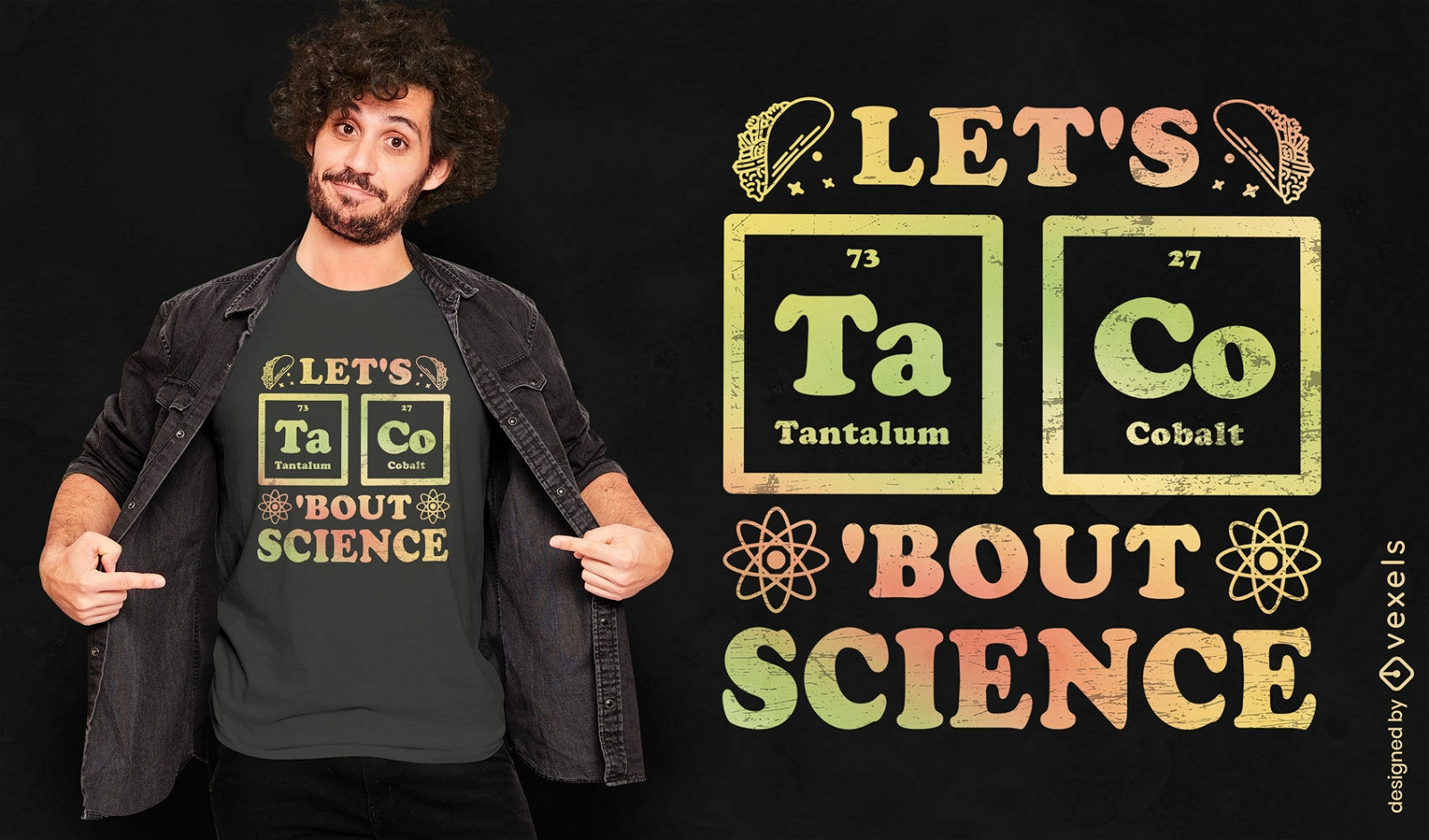 Diseño de camiseta de elementos científicos.