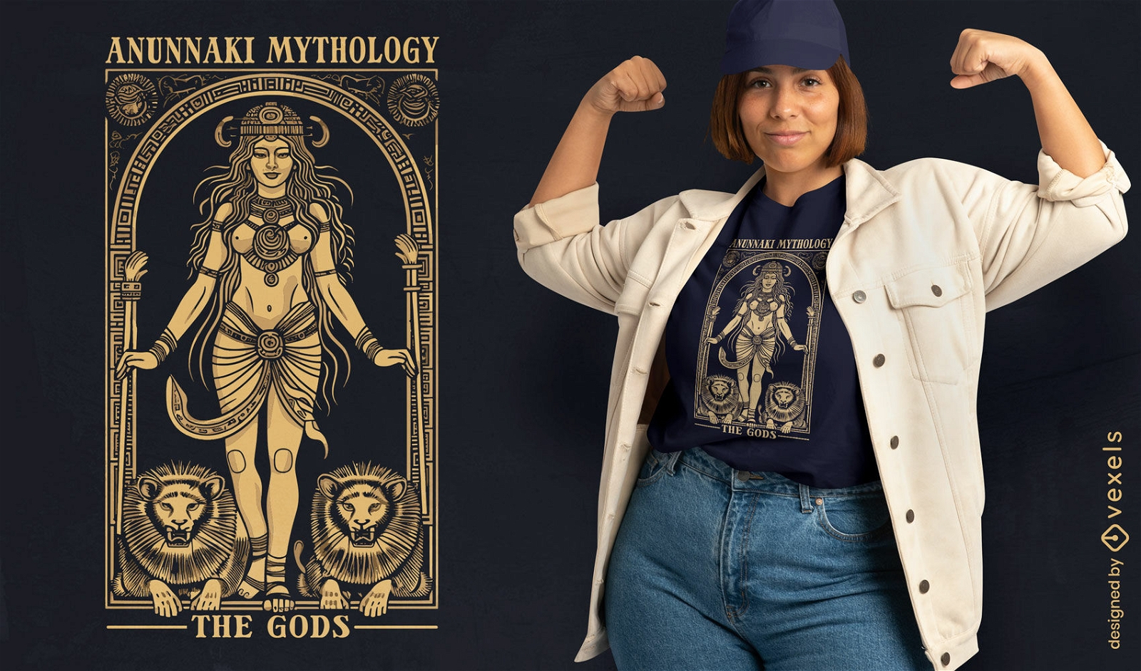 Design de camiseta do mito da deusa egípcia