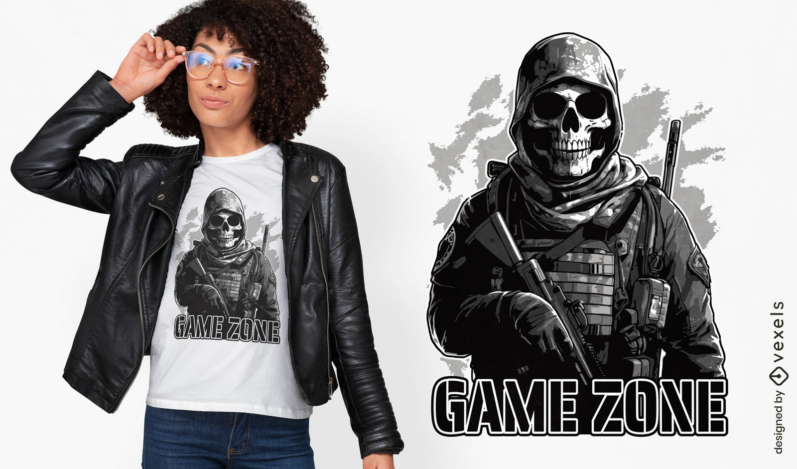 Diseño de camiseta de soldado de calavera de zona de juego