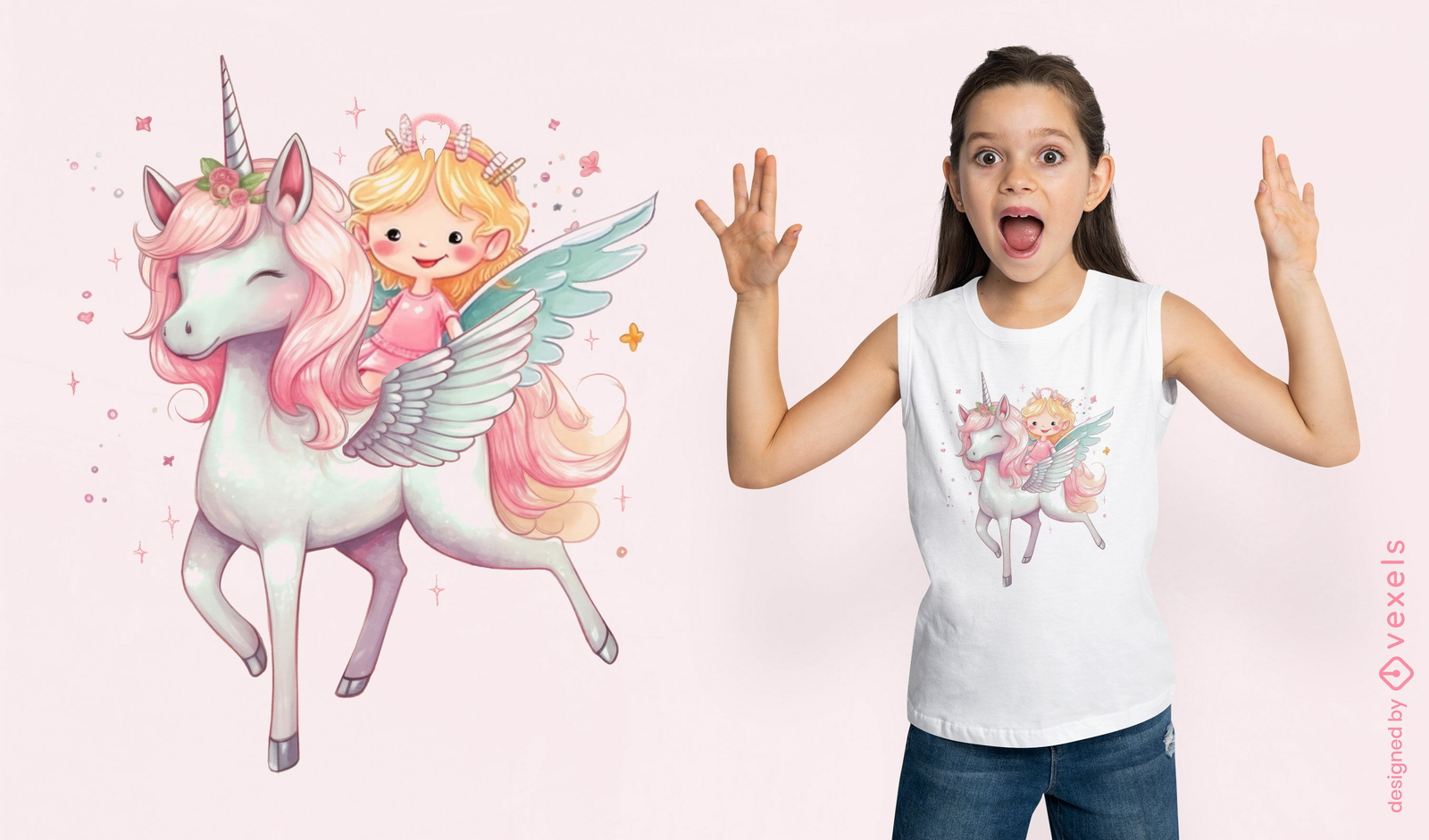 Hada en diseño de camiseta de fantasía de unicornio.