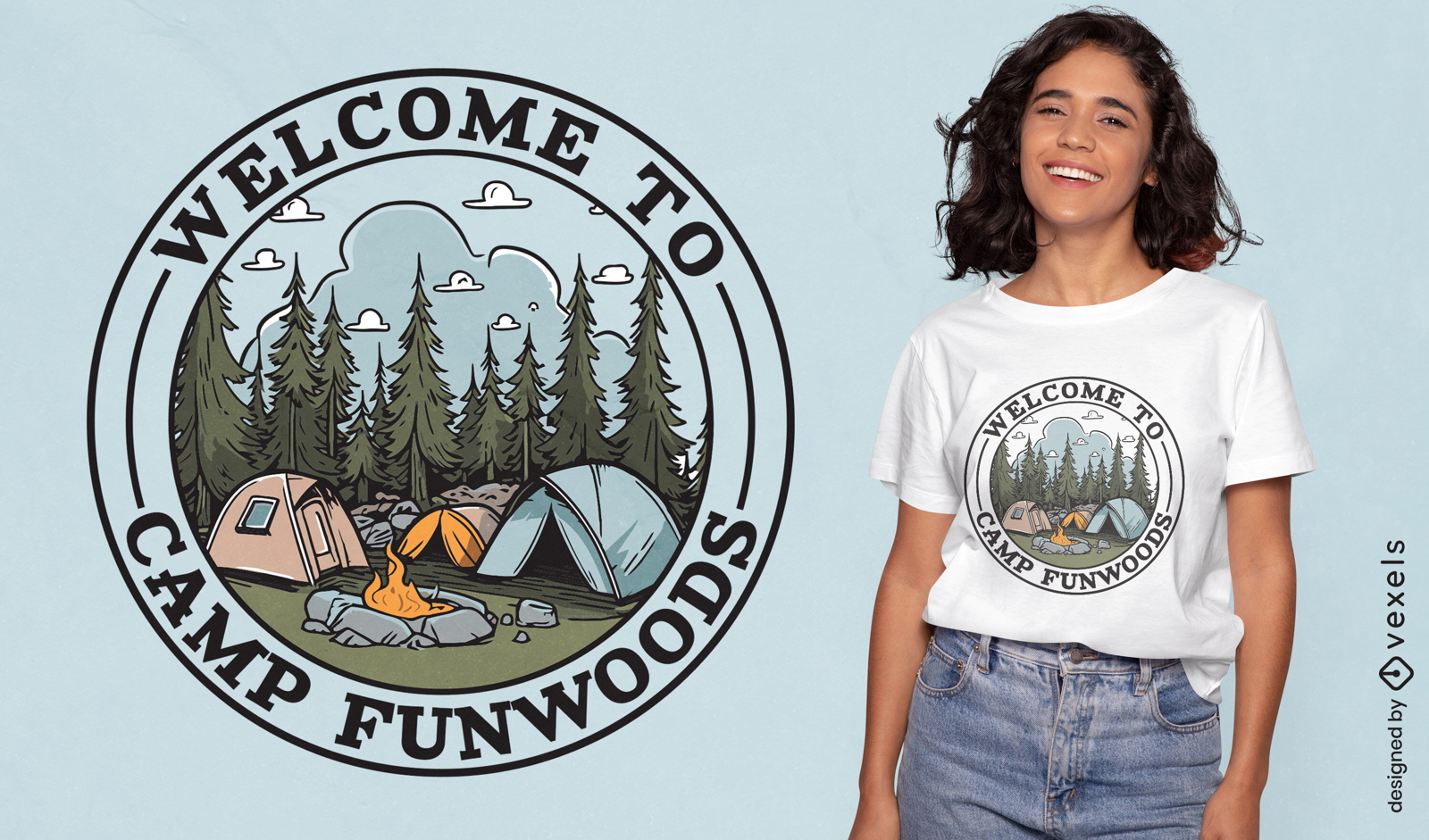 Diseño de camiseta de insignia de bienvenida de camping