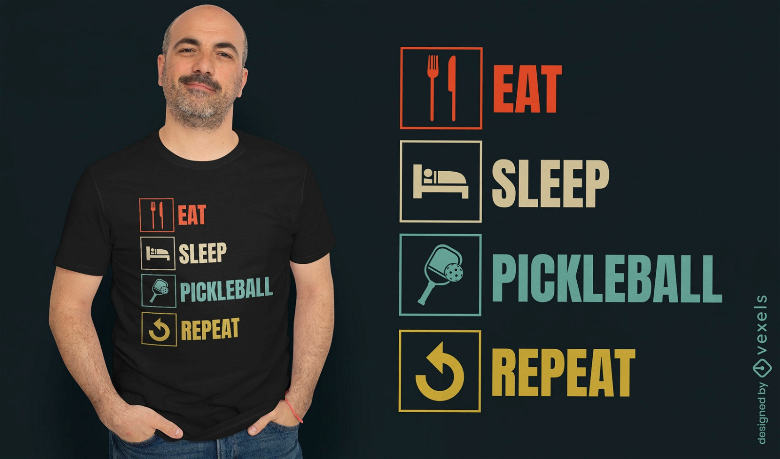 Diseño de camiseta de rutina de pickleball.