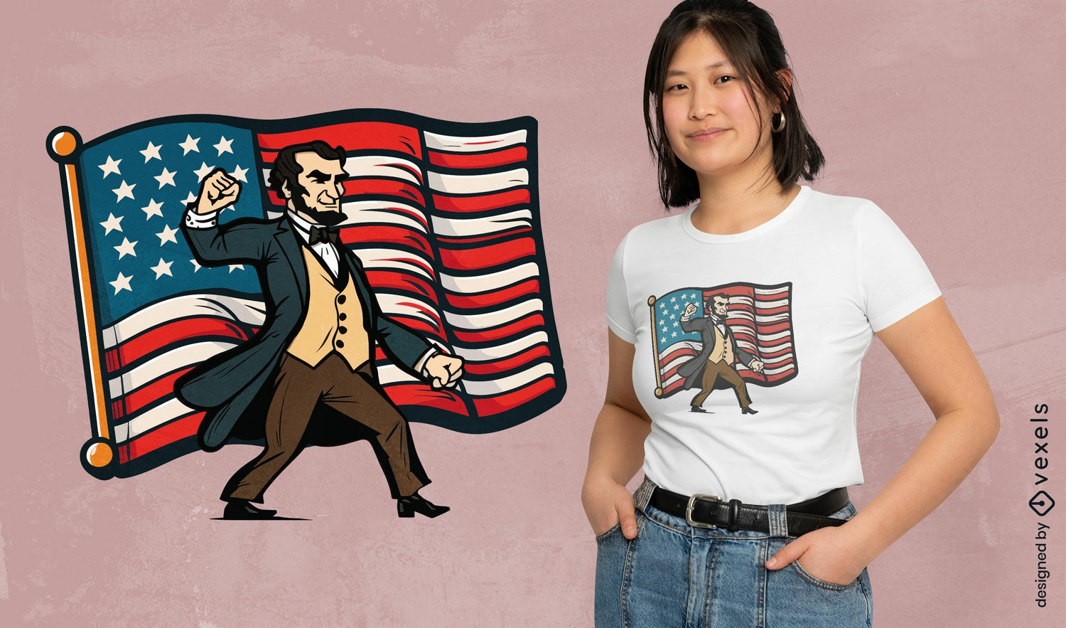 Design de camiseta com bandeira dos EUA de Abraham Lincoln
