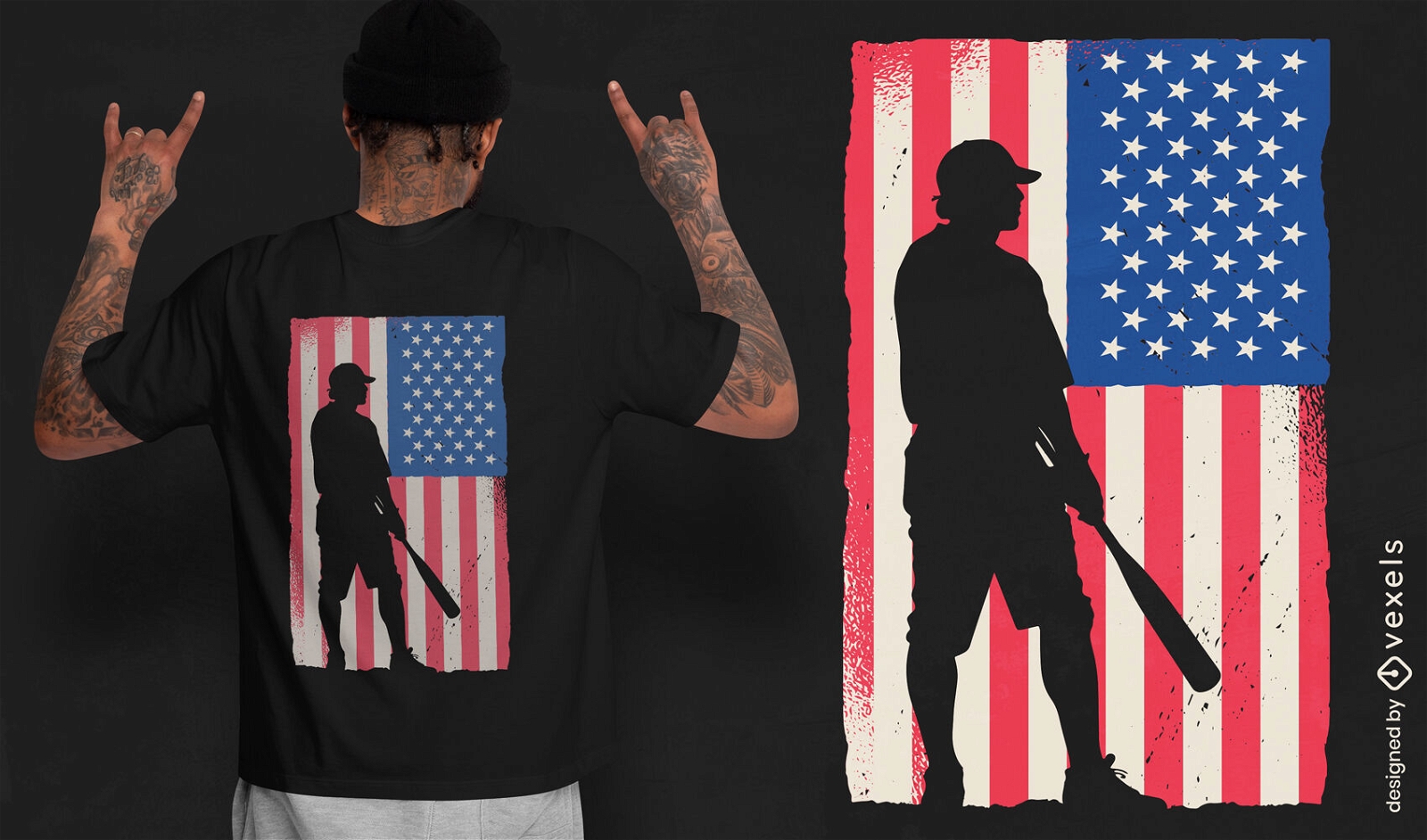 Baseball-T-Shirt-Design mit amerikanischer Flagge
