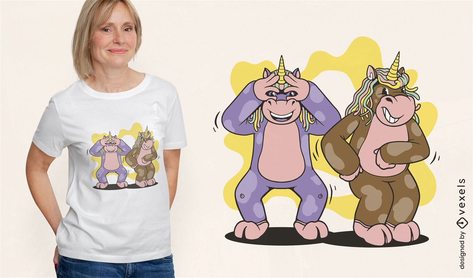 Unicorn cartoons dancing t-shirt design 