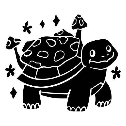 Design lúdico de tartaruga de desenho animado com cogumelos Desenho PNG