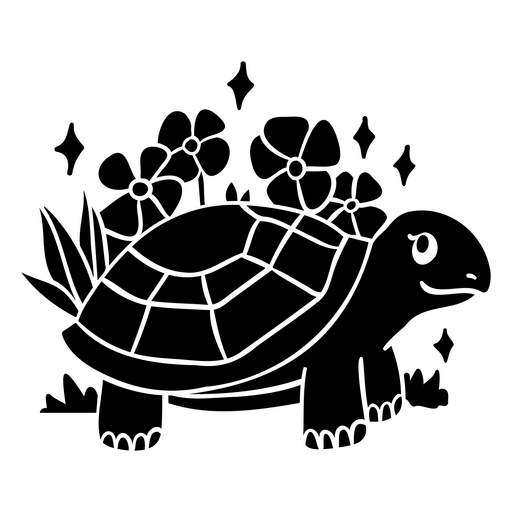 Ilustração encantadora de tartaruga com flores Desenho PNG