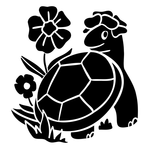Design gráfico lúdico de tartaruga e flor Desenho PNG
