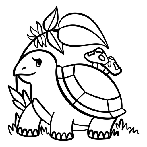 Ilustração divertida de tartaruga com cogumelos e folhas Desenho PNG