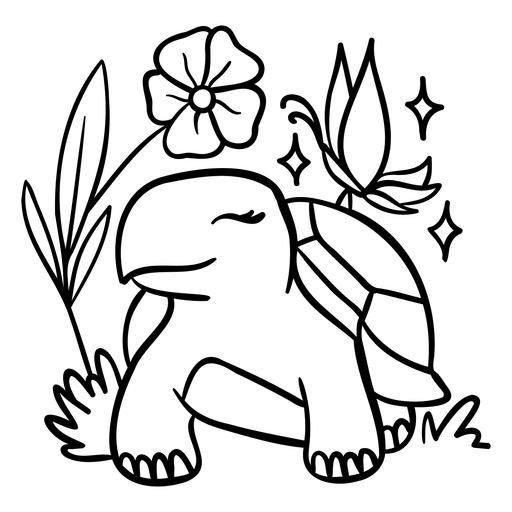Ilustração adorável de tartaruga e flor Desenho PNG