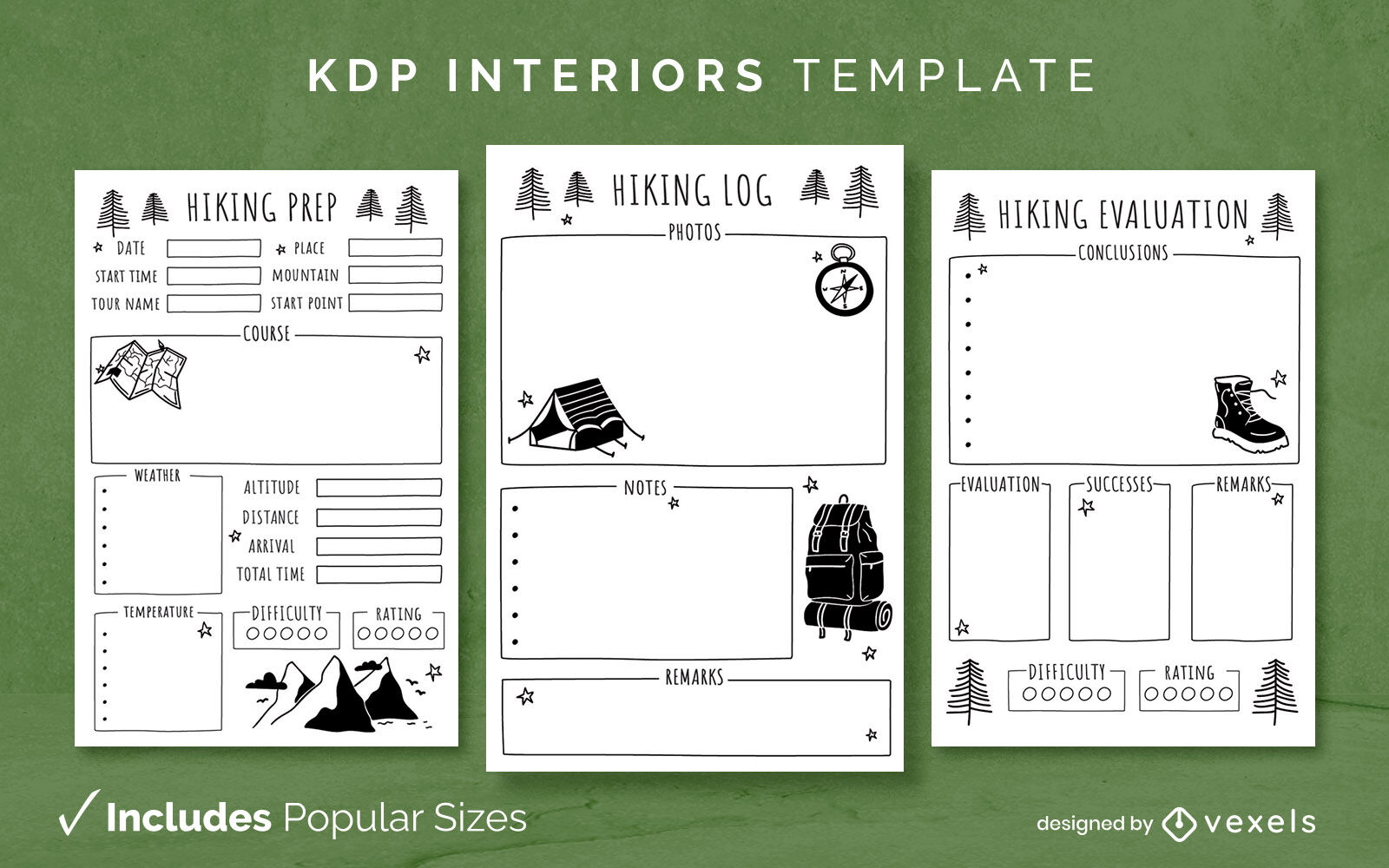 Plantilla de registro de seguimiento de senderismo Diseño de interiores KDP