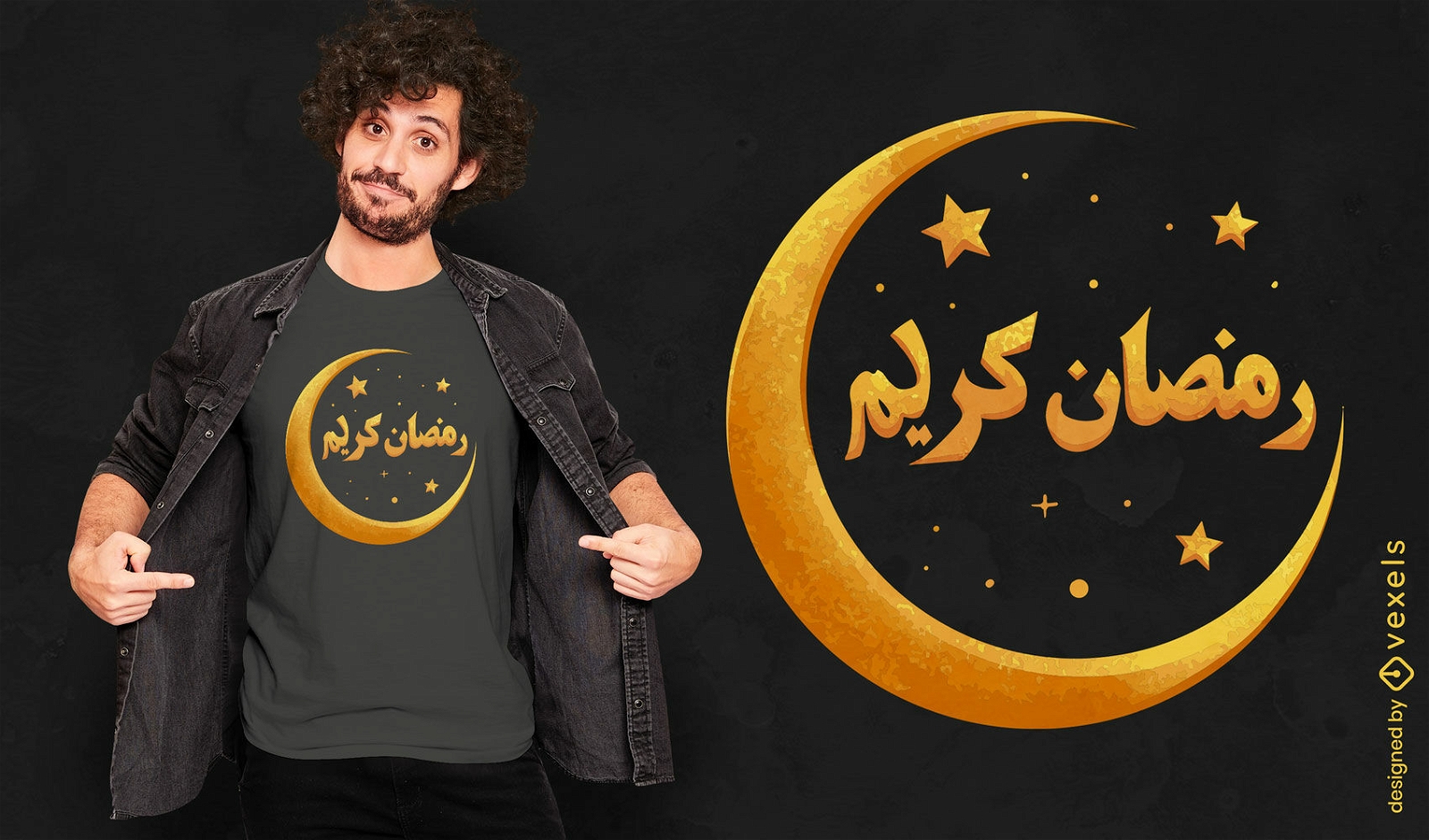 Diseño de camiseta de luna creciente y estrellas.