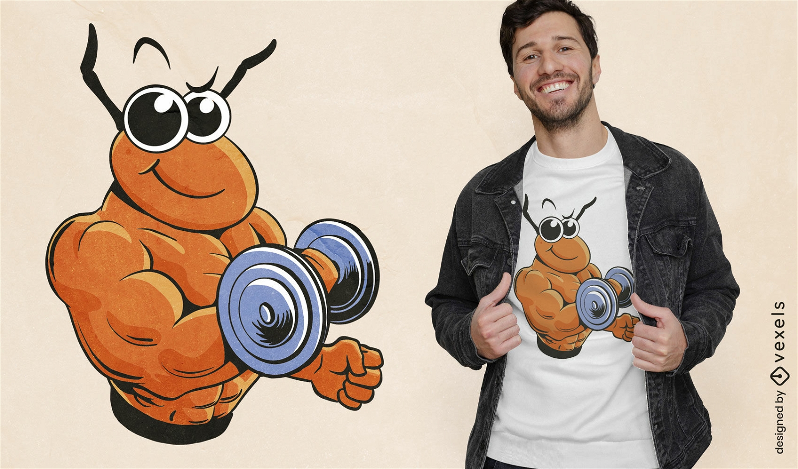 Cartoon ant lifting weights t-shirt design