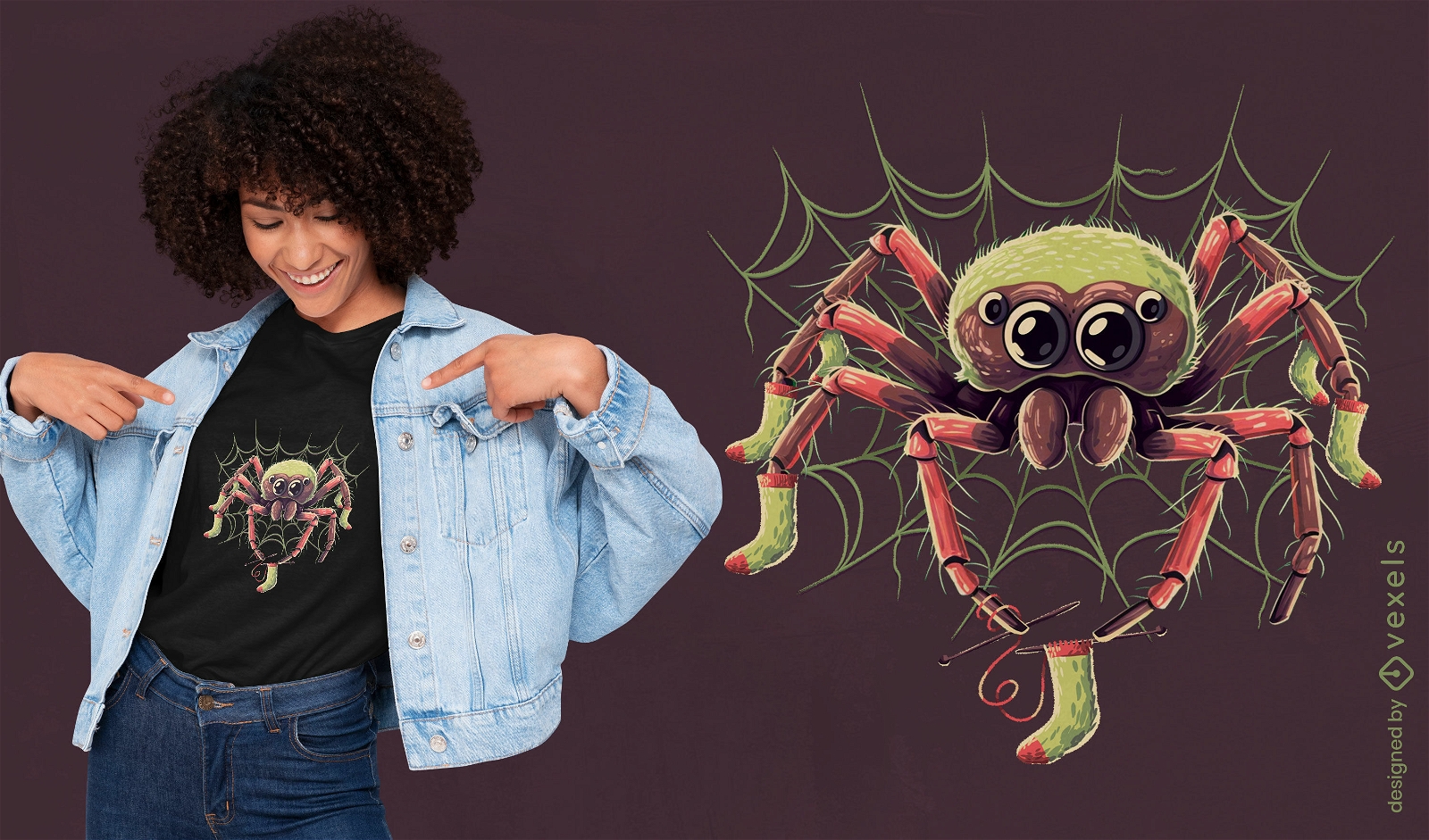 Aufwändiges Spinnen-Strick-T-Shirt-Design