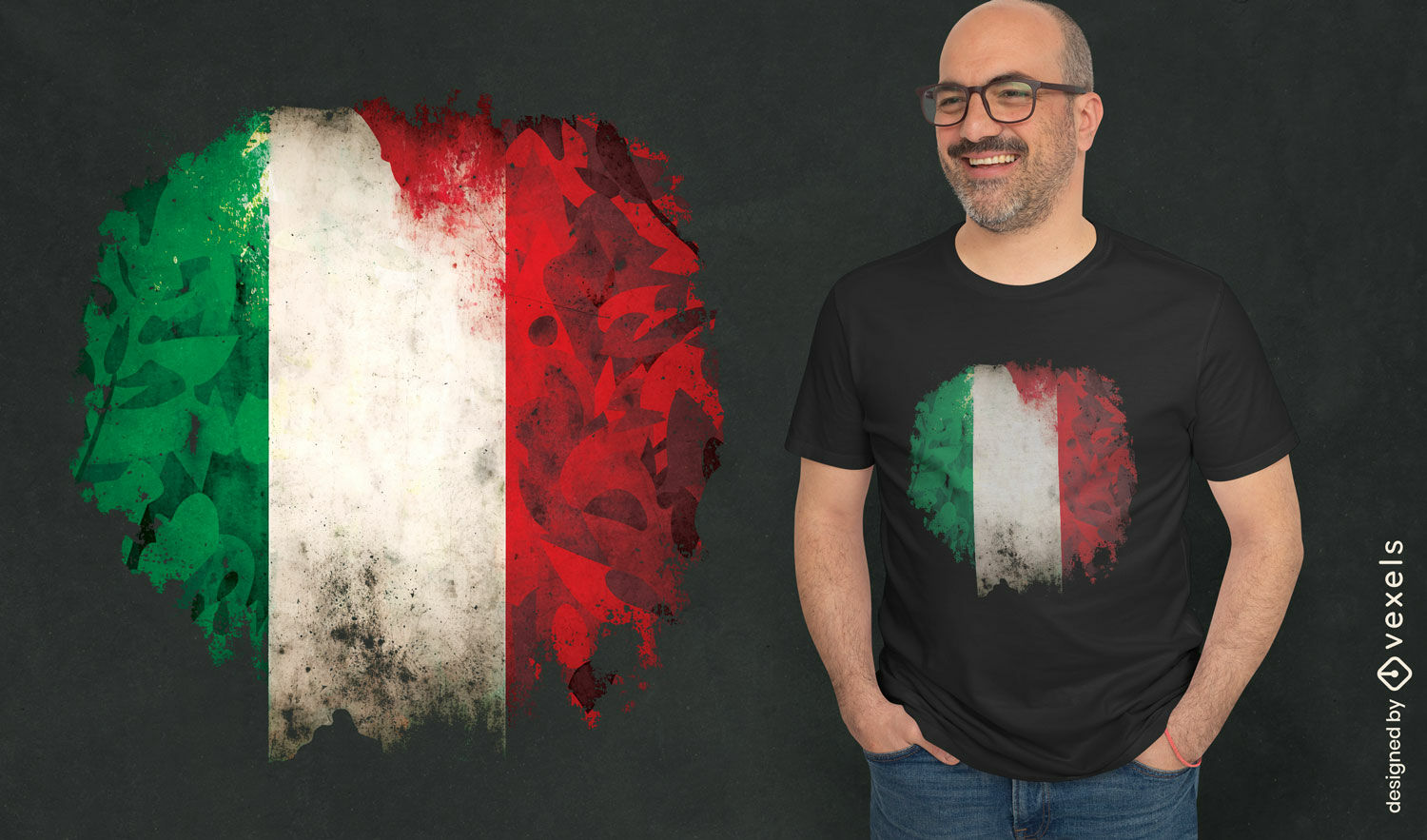 Bandera italiana en diseño de camiseta estilo grunge.