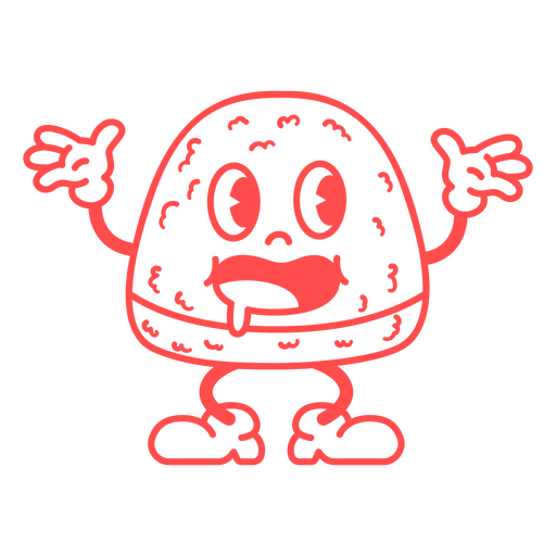 Personagem de desenho animado vermelho com as mãos estendidas Desenho PNG