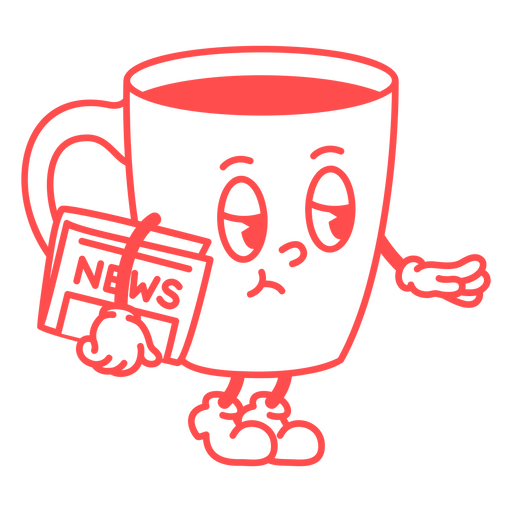 Cartoon coffee cup holding a newspaper PNG Design
