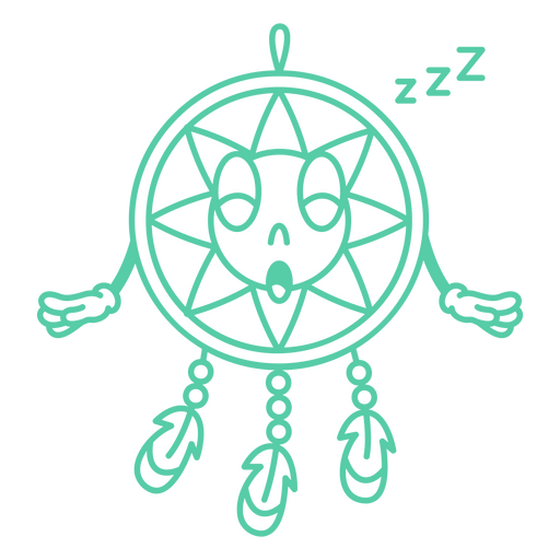 Green dream catcher with a sleeping face PNG Design