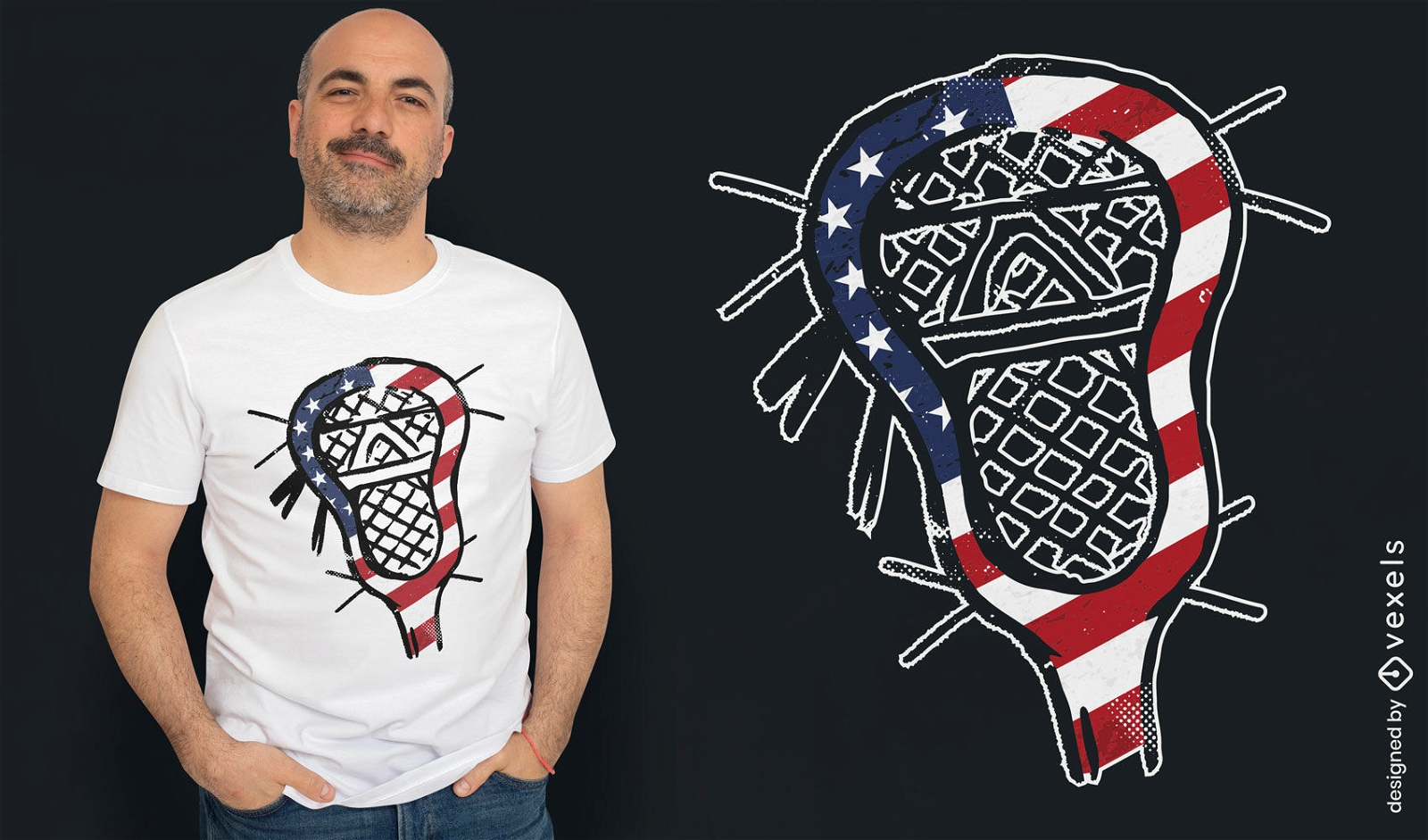 Diseño de camiseta de palo de lacrosse de bandera americana