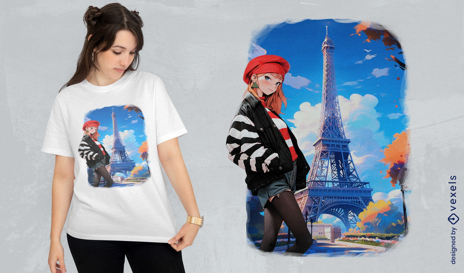 Diseño de camiseta de chica parisina.