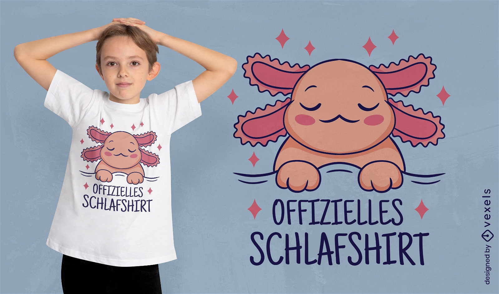 Diseño de camiseta de animal axolotl durmiente.