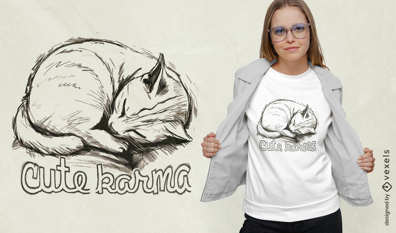 Cute cat sleeping hand drawn t-shirt design