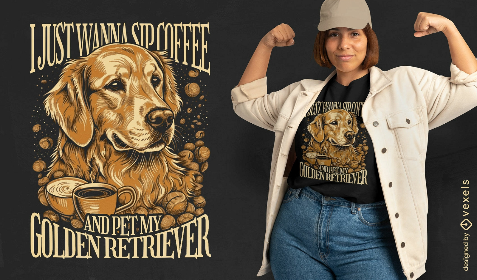 Diseño de camiseta realista de perro golden retriever