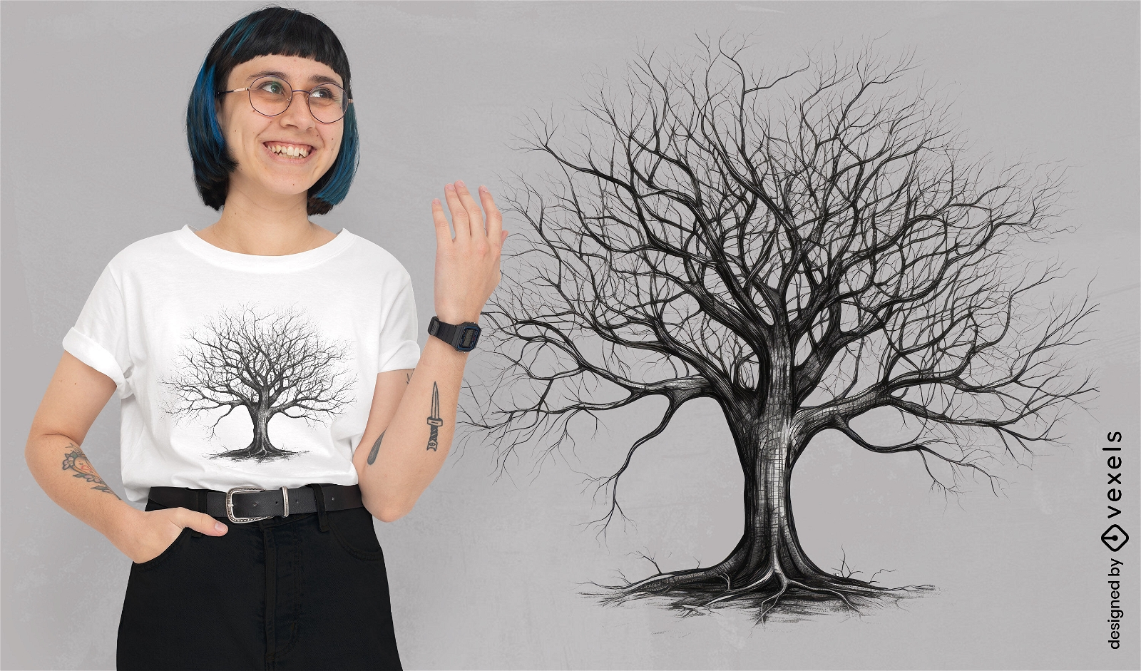 T-Shirt-Design mit blo?em Baum