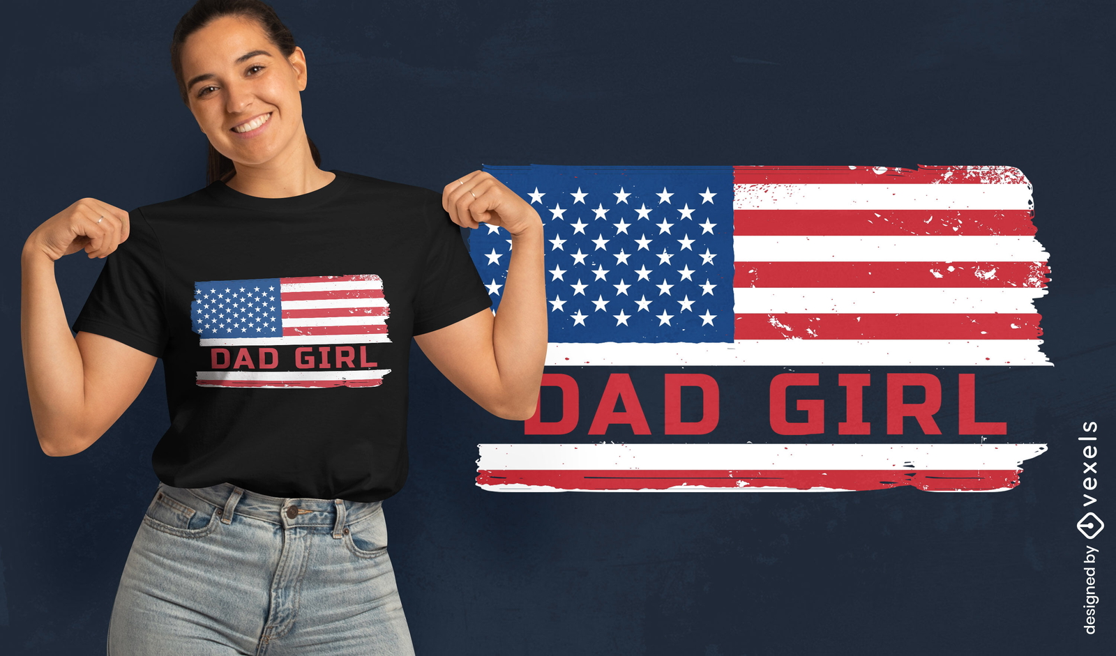 Diseño de camiseta de la bandera de Estados Unidos de papá niña