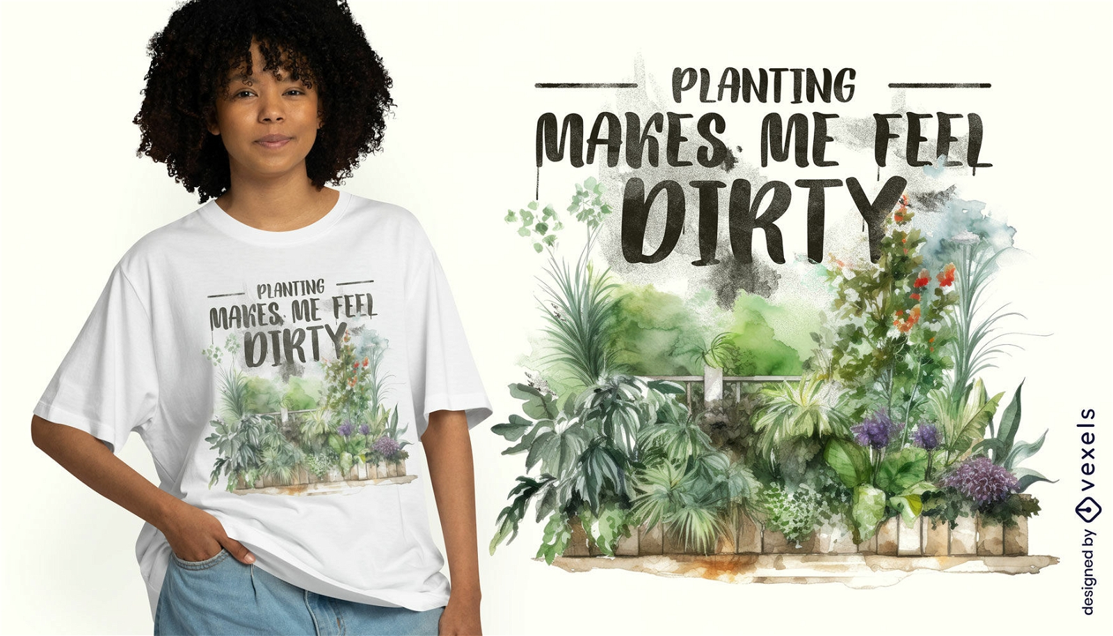 Diseño de camiseta con cita de plantas y jardinería.