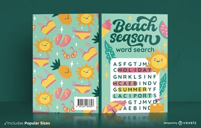 Beach word search book cover design KDP