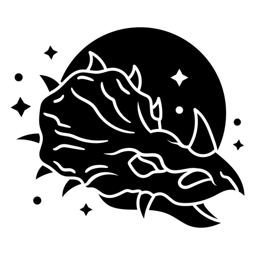 Design de crânio de dragão feroz com elementos celestiais Desenho PNG