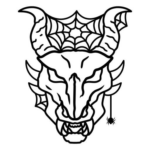 Design intrincado de crânio de fera com teia de aranha e aranha Desenho PNG