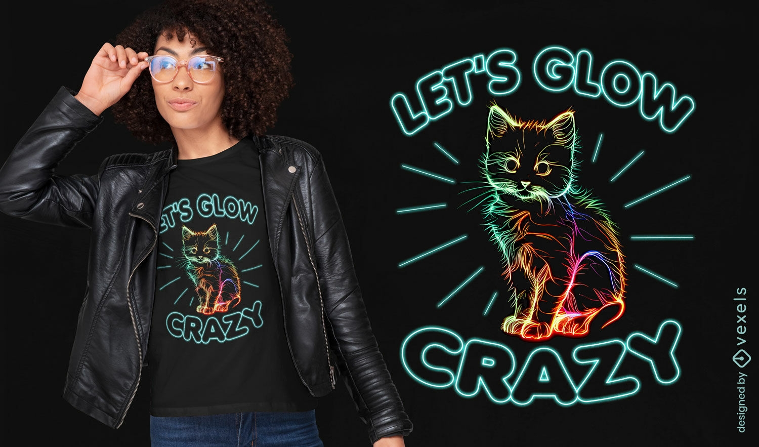 Design de camiseta de gatinho neon
