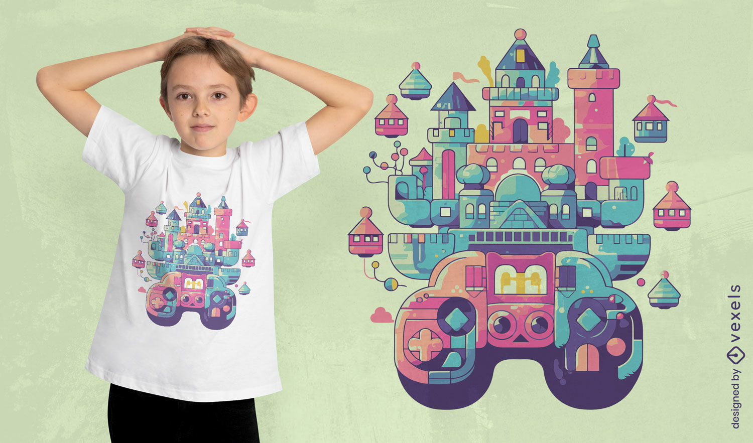 Design de camiseta de castelo de videogame